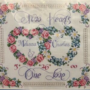 Janlynn Counted Cross Stitch Kit Two Hearts‎ One Love Wedding Anniversary 80-410